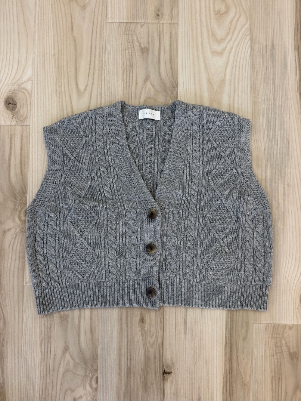 Olive Clothing Cable Knit Boxy Button Front Vest